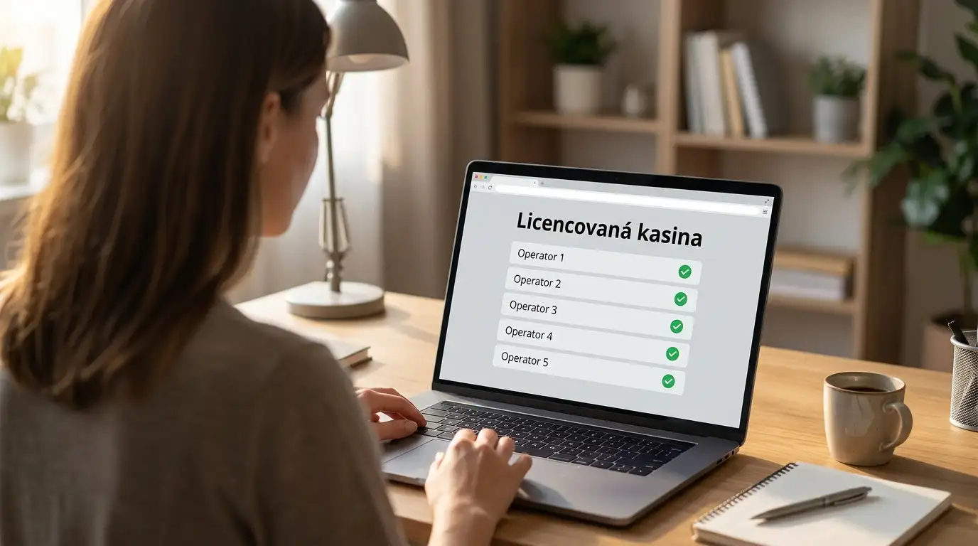 Hráč na notebooku prohlíží nabídku licencovaných českých online casin